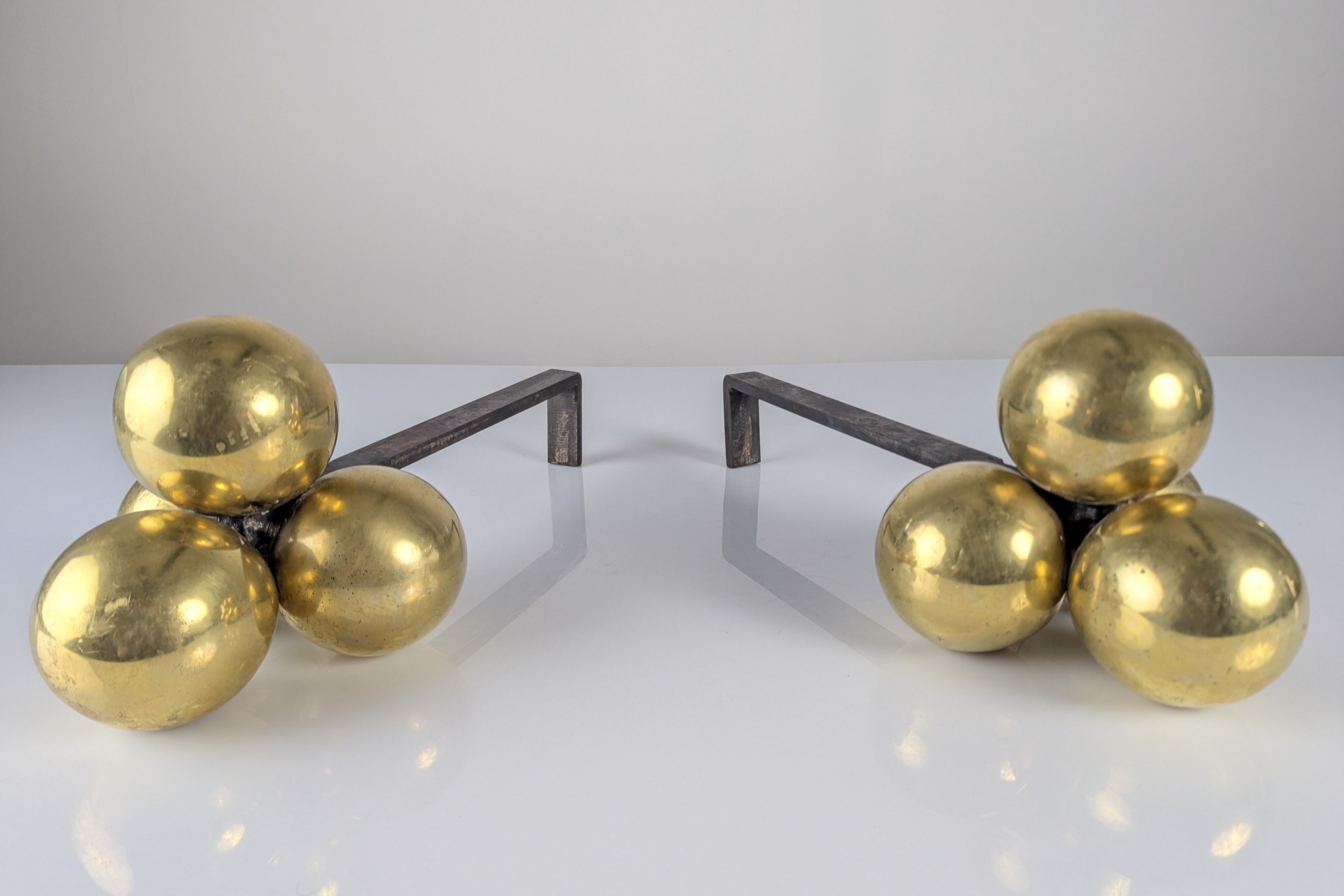 Bronze and wrought iron andirons by Jacques Adnet, 1930s