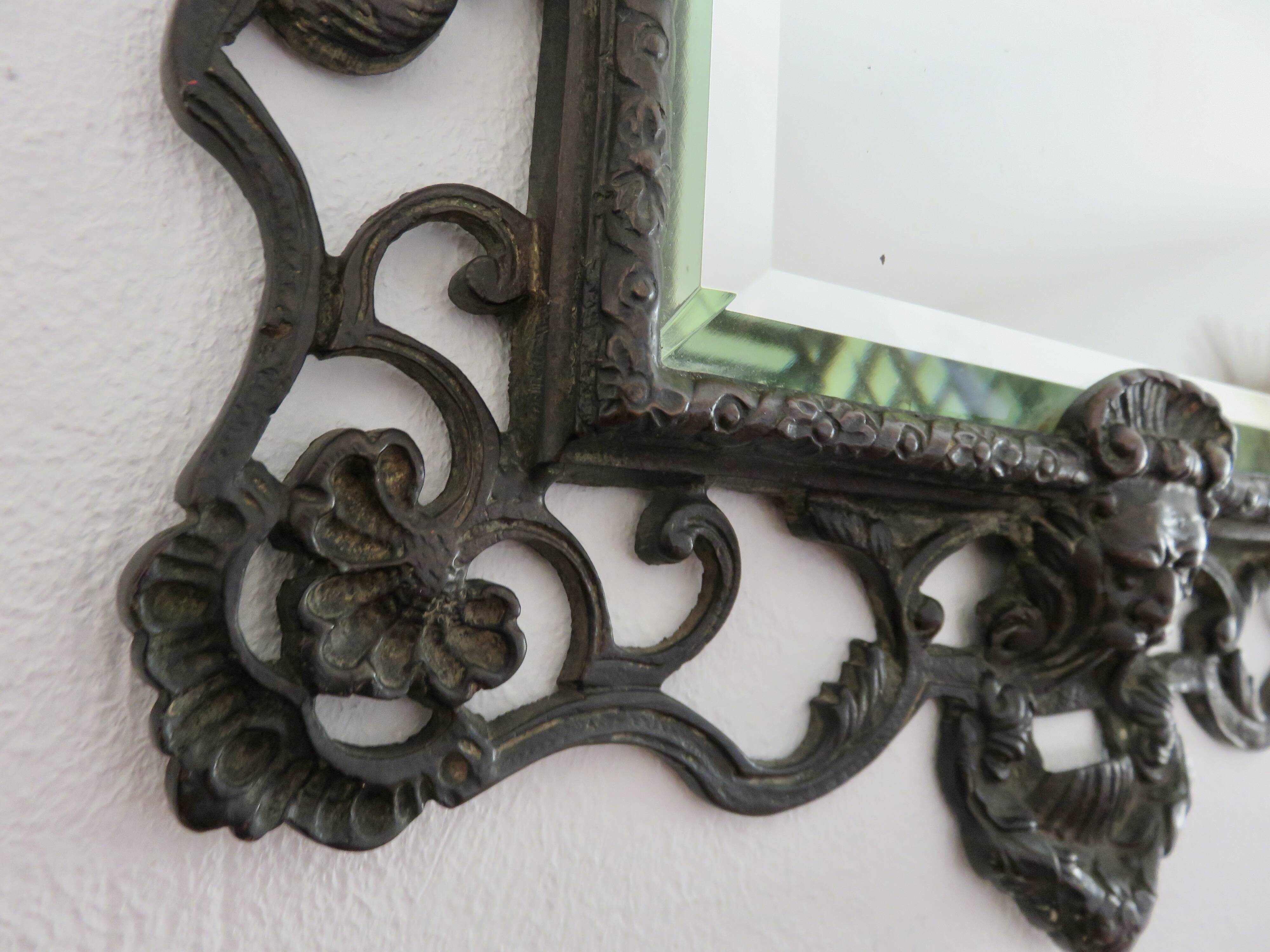 French cast iron mirror "Bacchus" god of wine, 1920s - 1930s