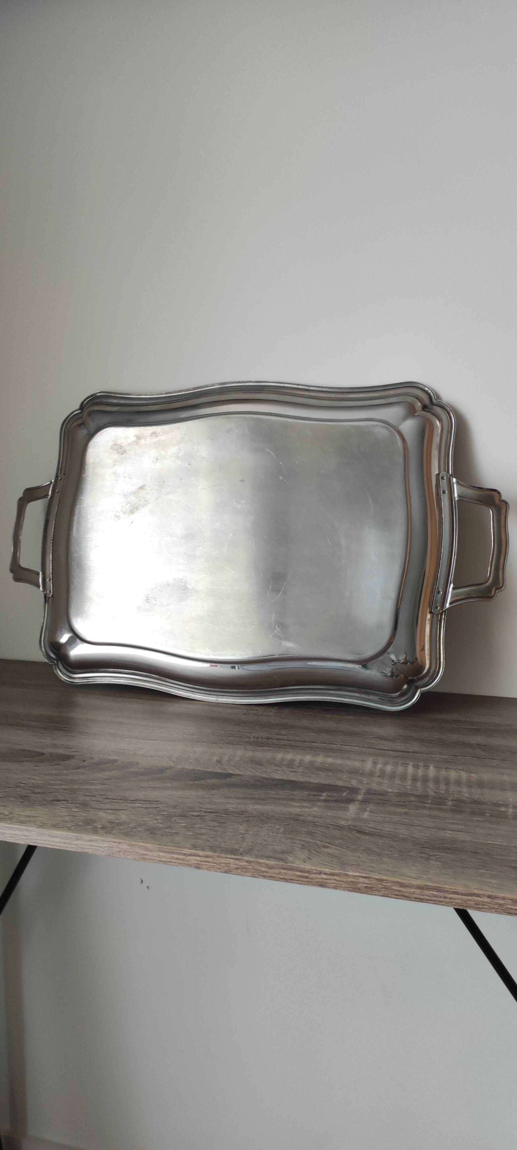 Beau plateau en inox (Jean Couzon ) mouluré avec anses