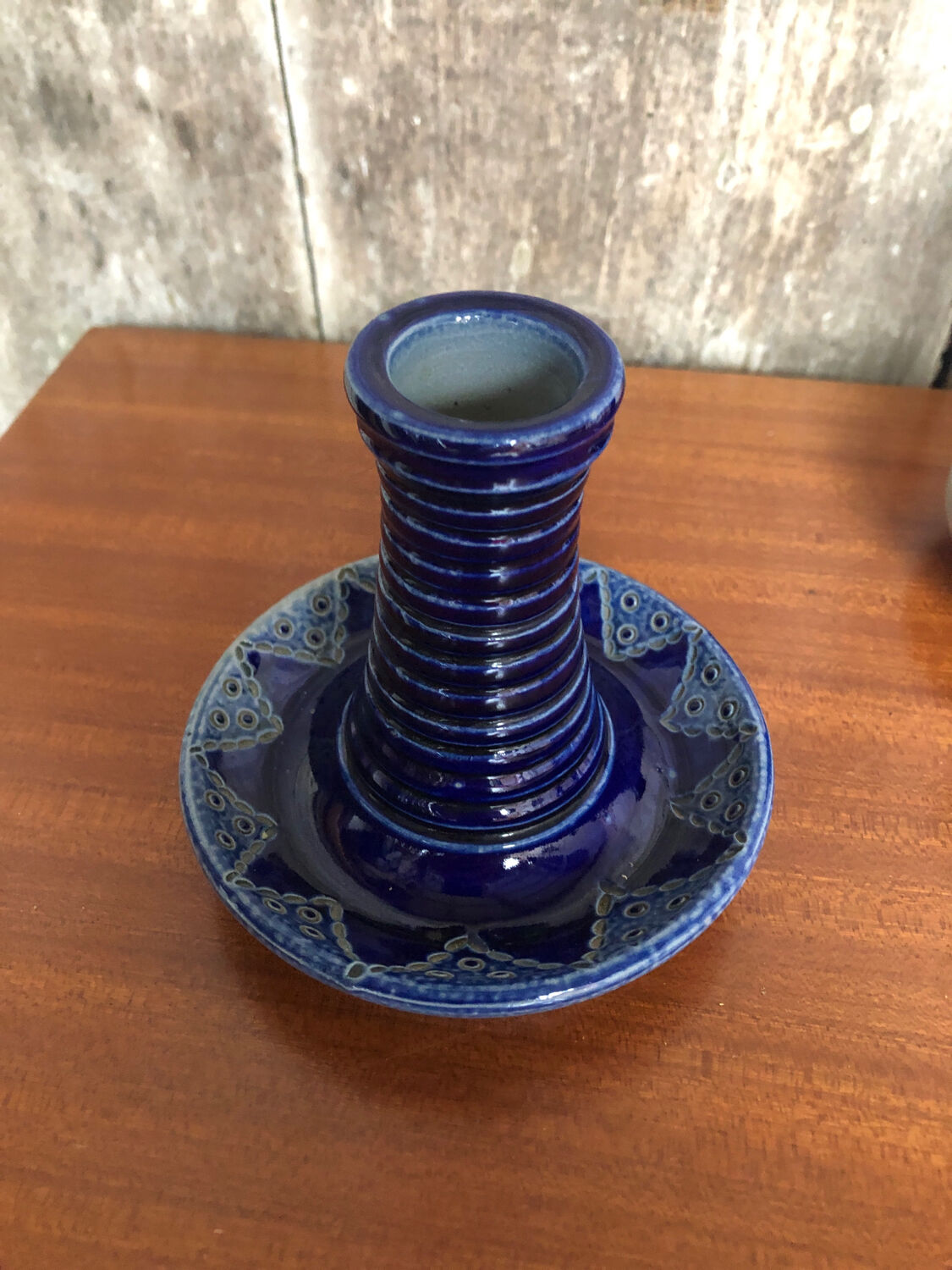 Paire de bougeoirs betschdorf schmitter céramique bleue vintage