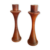 Duo of Scandinavian wood candle holders