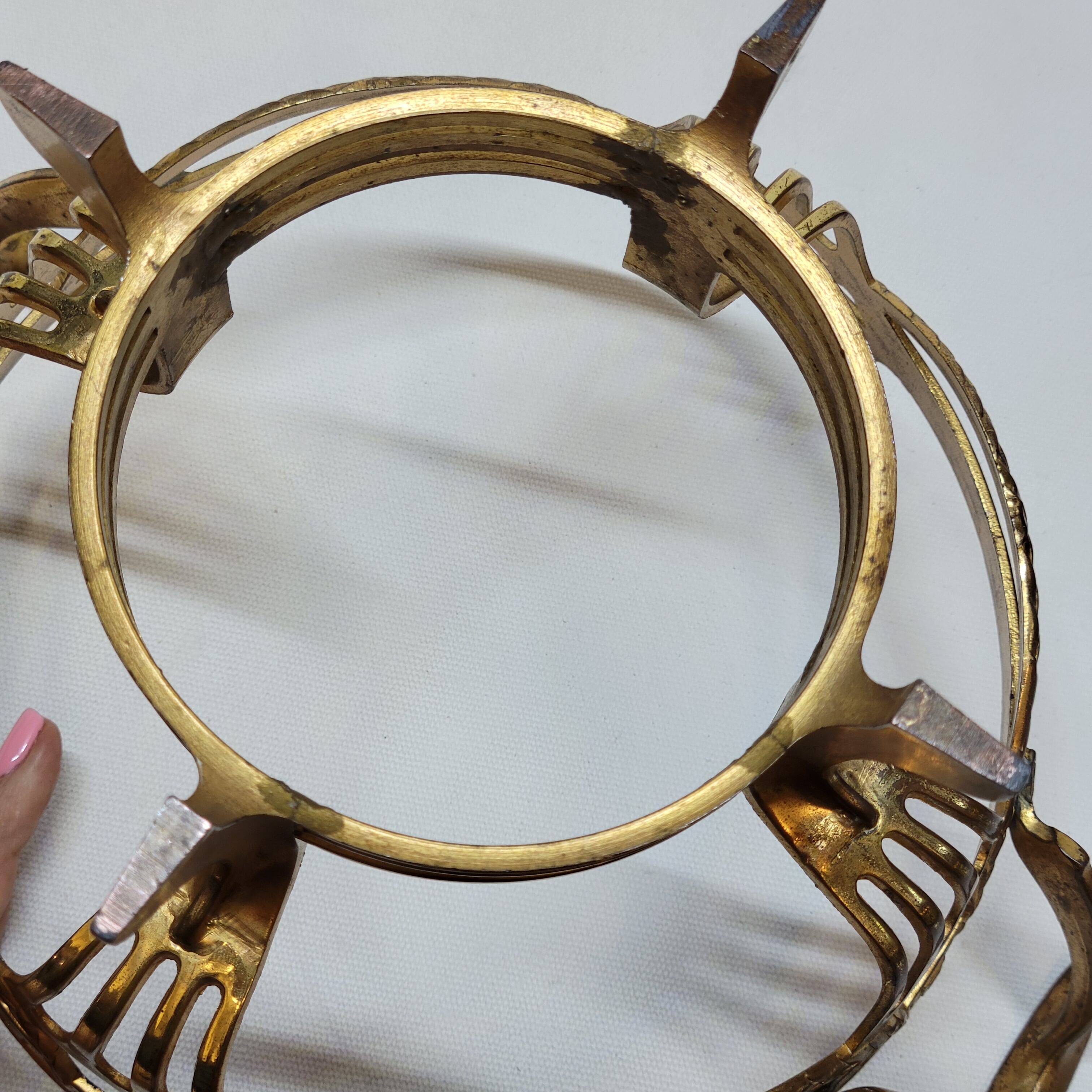 Antique gold metal and cobalt blue glass centerpiece planter