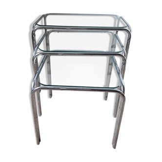 Tables gigognes en verre et chrome