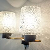 Pair of double wall lights in bubbled glass by Maison Arlus, France circa 1960.