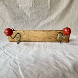 Vintage coat rack - double coat hook - red wooden balls