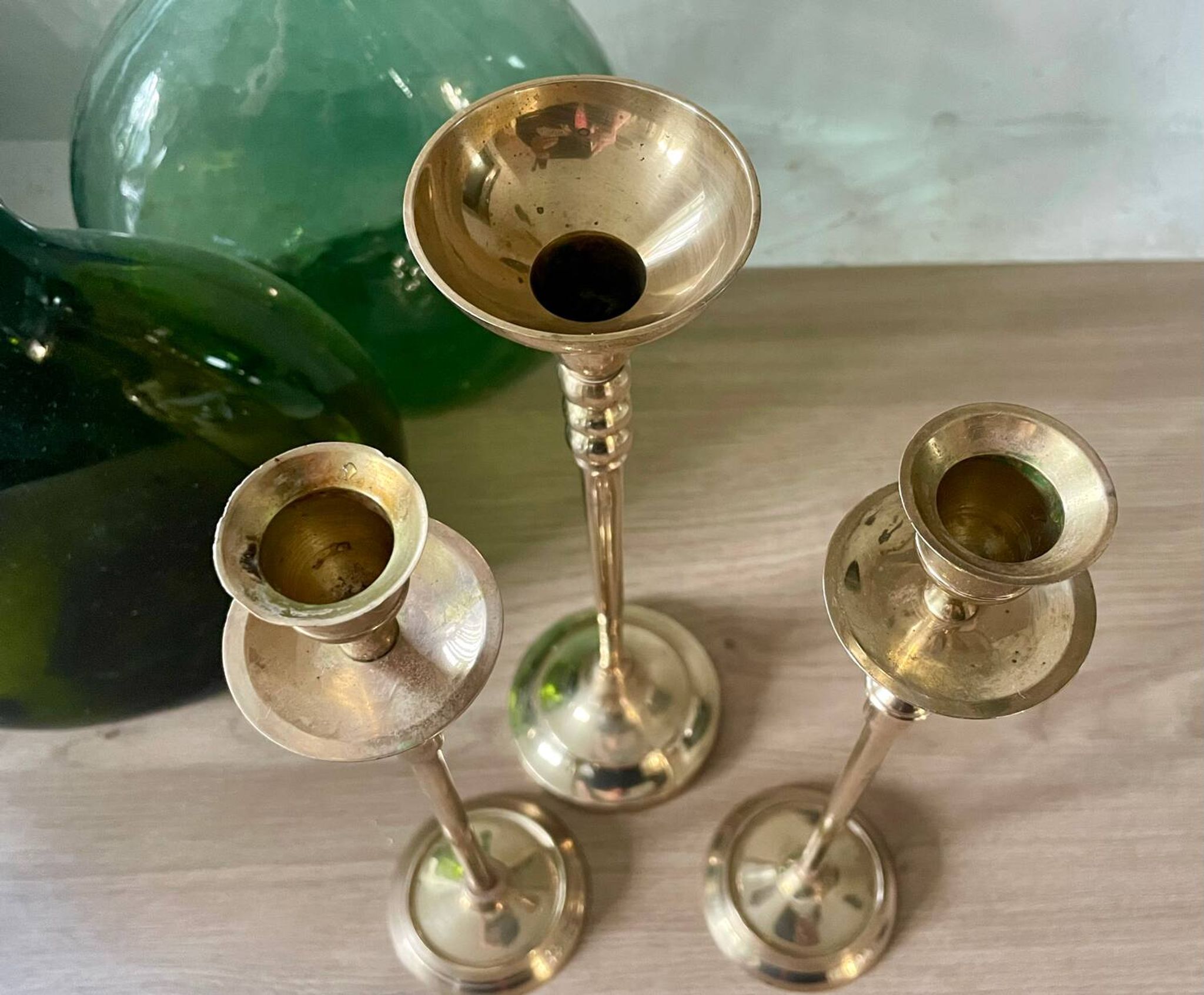 Set of 3 brass candle holders