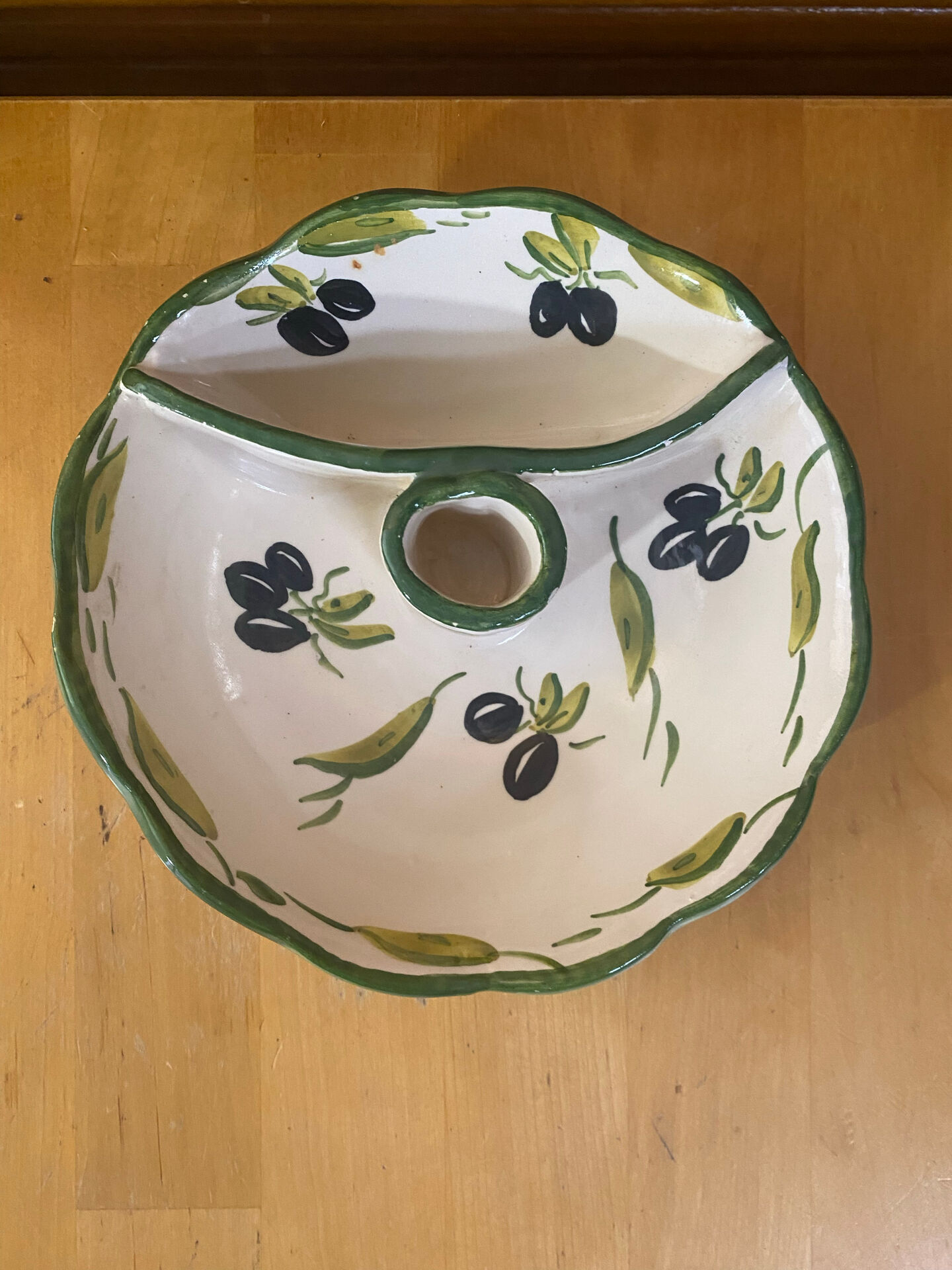 Aperitif plate style vallauris polychrome ceramic olive decor vintage