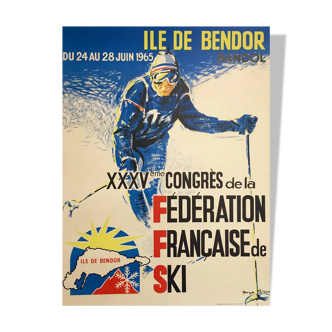 Affiche Bandor Bandol Fédération Francaise de Ski 1965 par Georges Potier - Petit Format - On linen