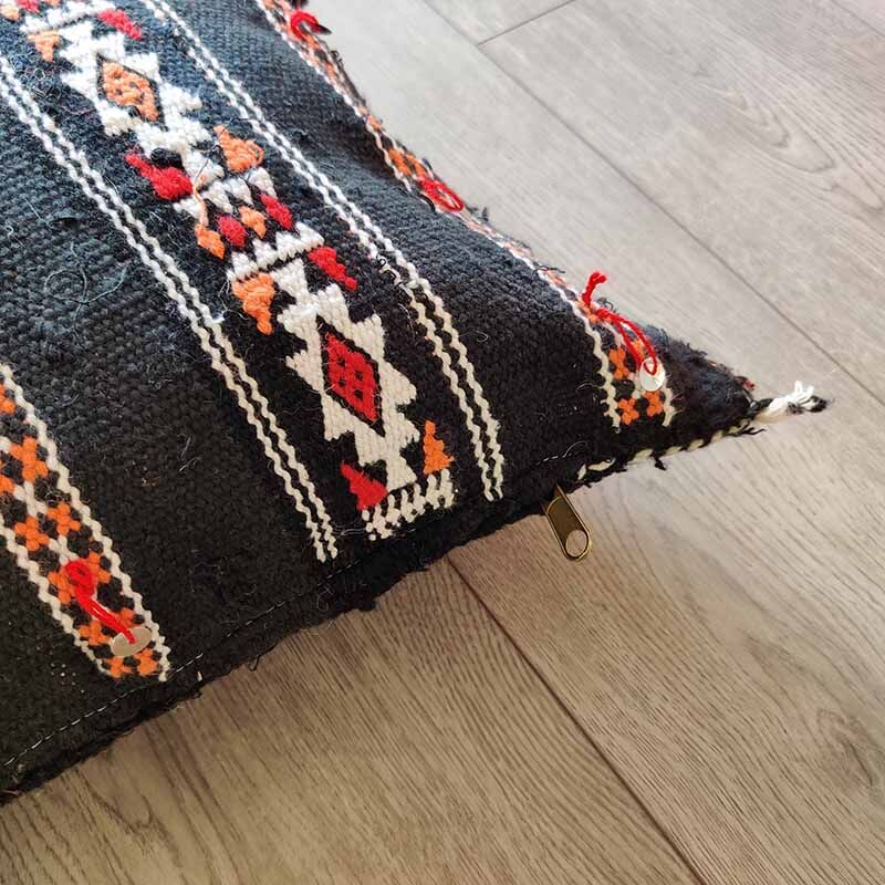 Handmade black berber moroccan kilim cushion 35 x 50 cm
