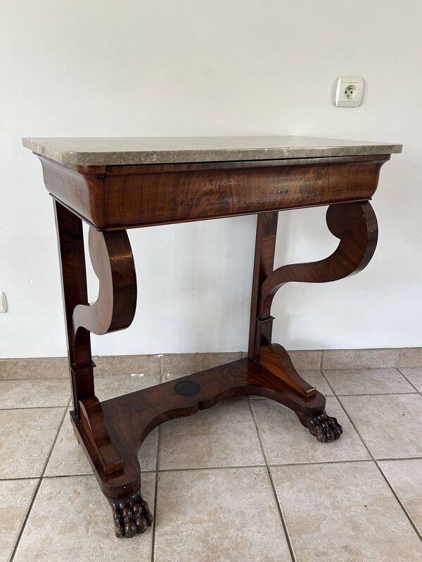 Console d'époque Louis-Philippe, placage d'acajou et marbre