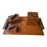 Set of tray and 3 boxes from the 1940s