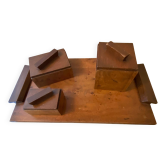 Set of tray and 3 boxes from the 1940s