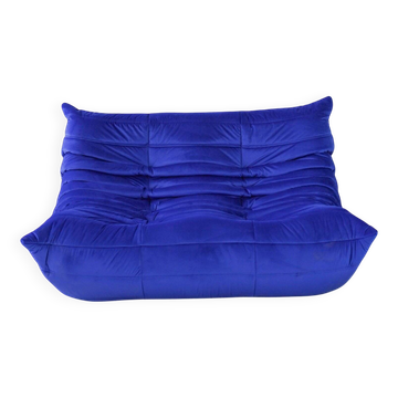 Togo two-seat in blue velvet by Michel Ducaroy for Ligne Roset
