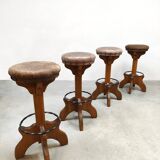 Vintage leather barstools 'Brutalism'