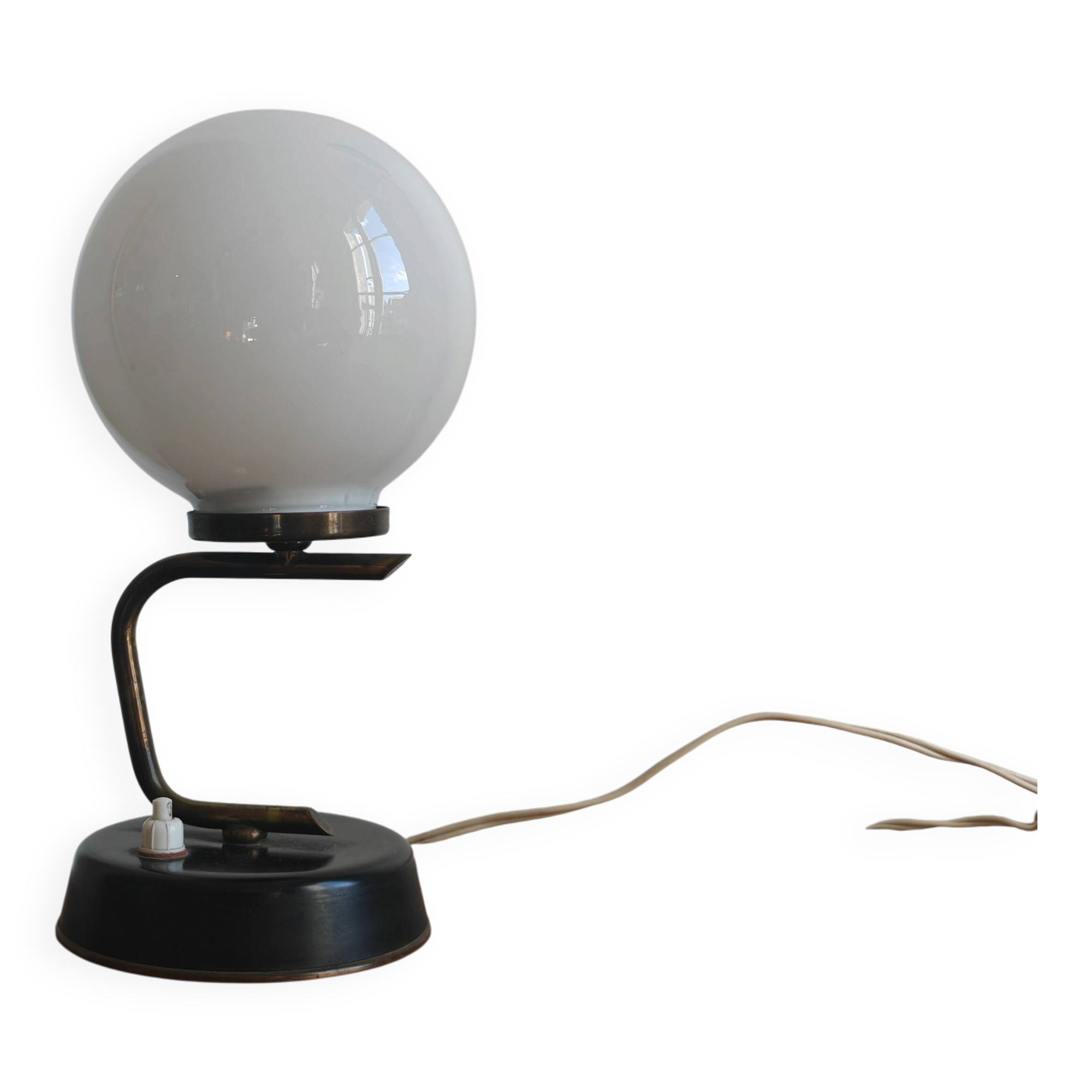 Vintage opaline globe lamp and brass – 1950s/60s