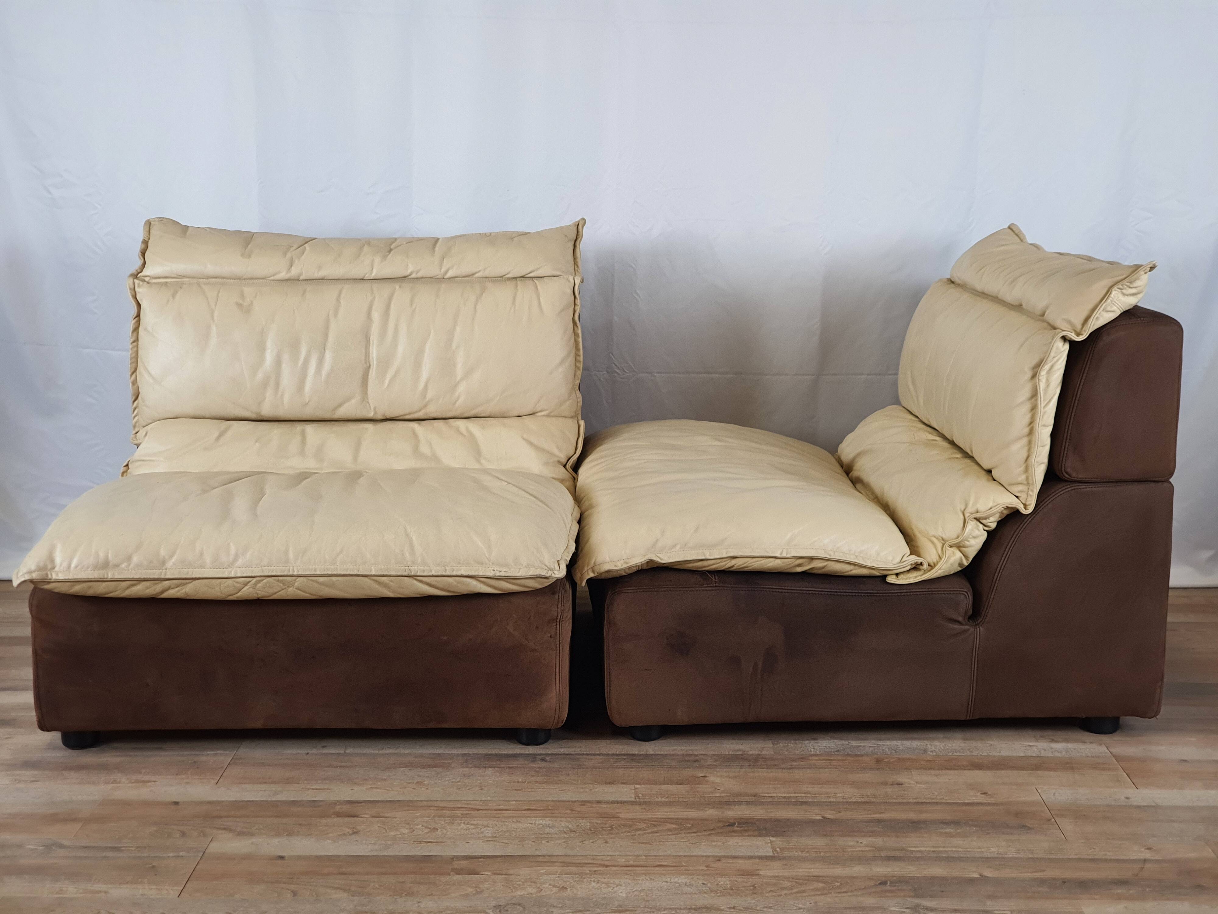 Modular sofa in leather and suede