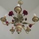French Vintage Deep Pink Rose And Green Leaf 5-Light Candlestick