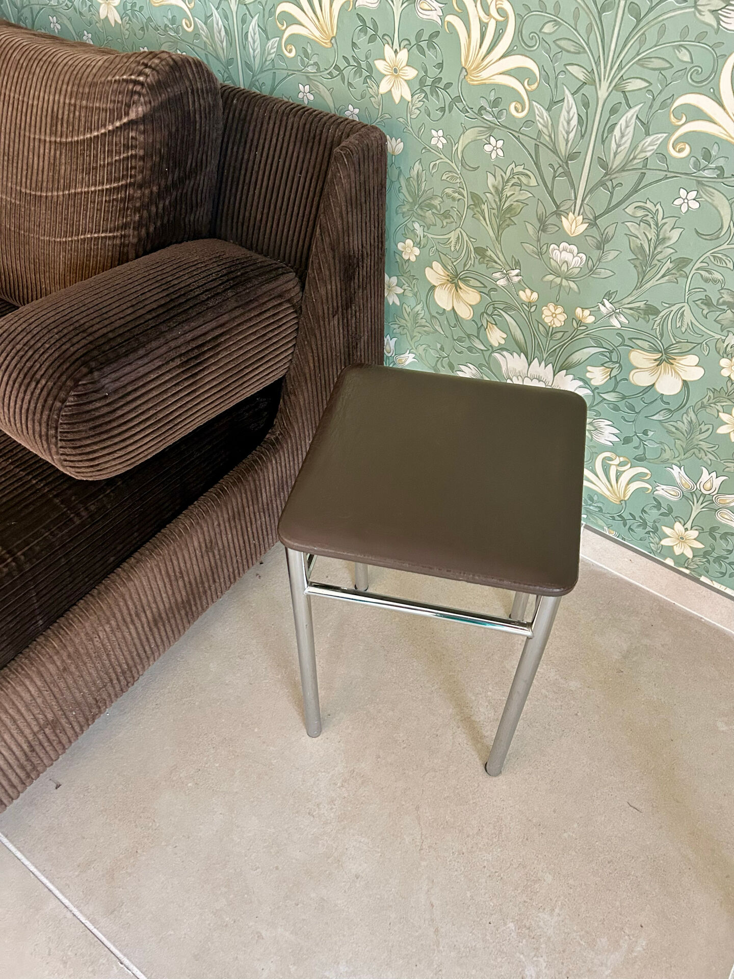 Vintage brown faux leather stool
