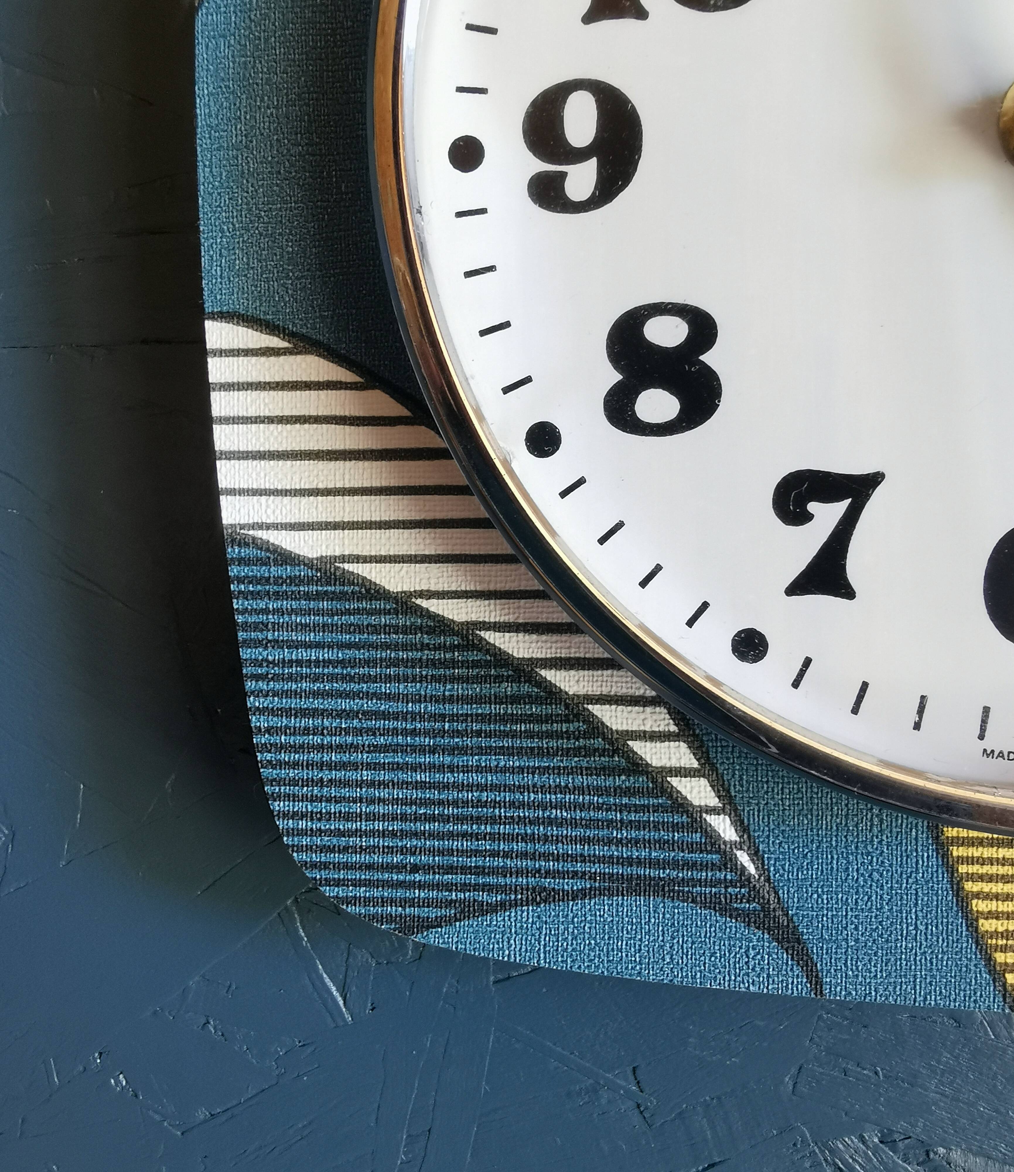 Clock wall clock formica silent square "Star blue white ochre"