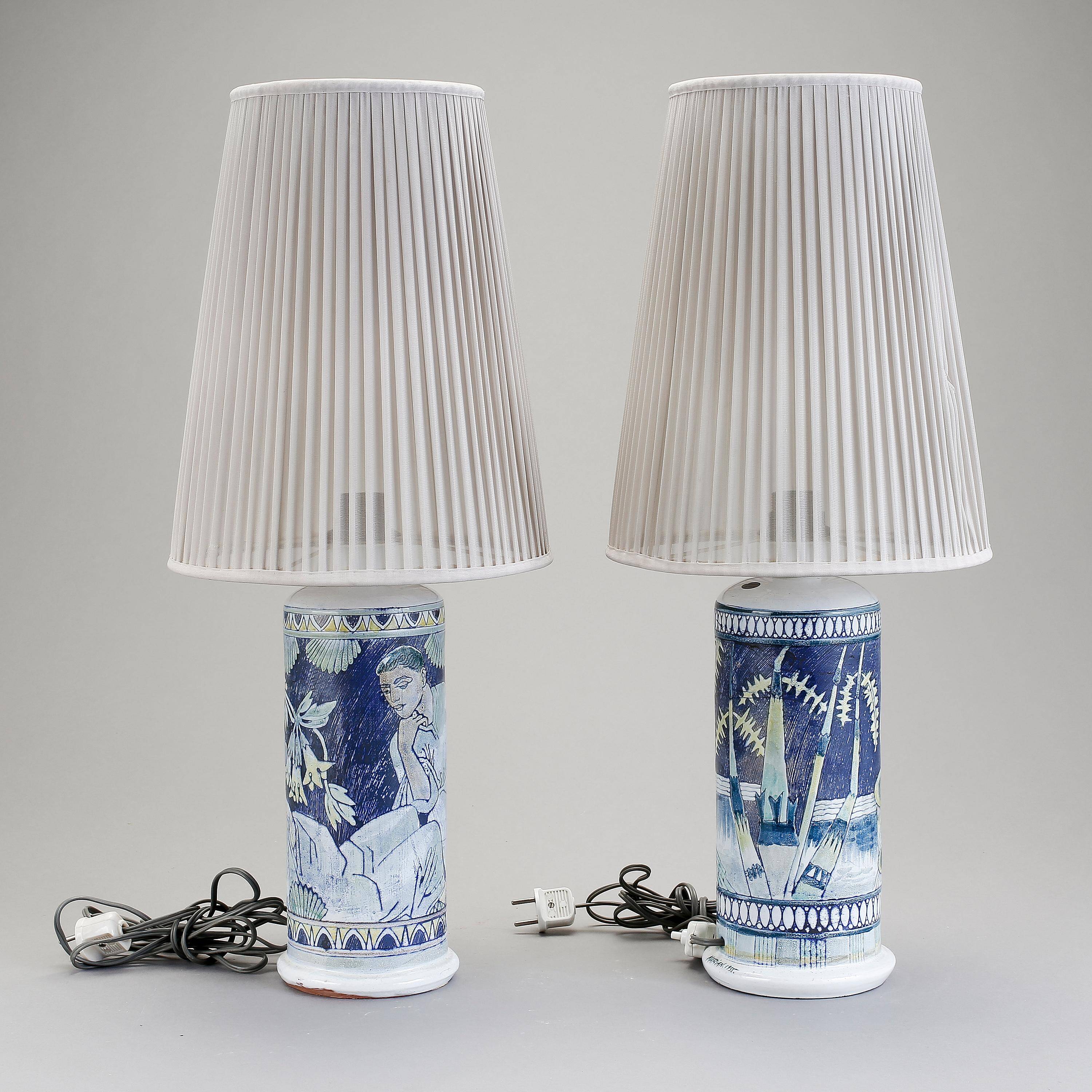 Table lamps by Marian Zawadzki for Tilgmans, Sweden, 1950, signed.