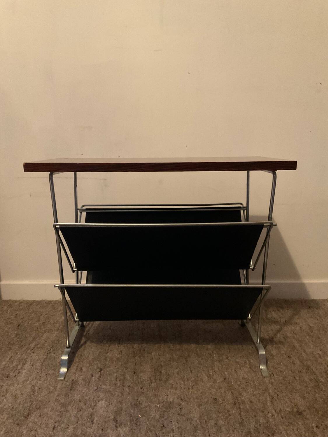 Vintage magazine rack with side table