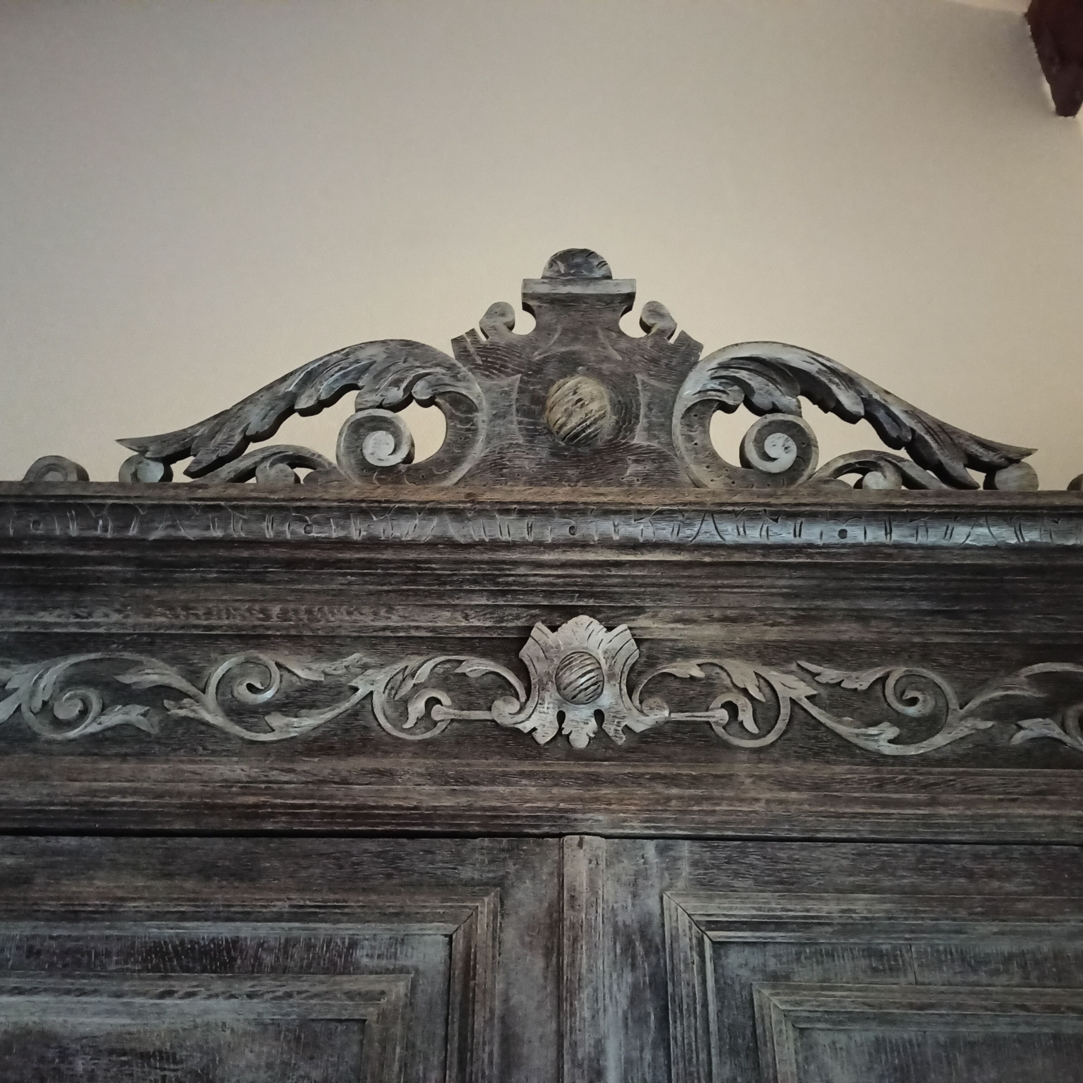 Carved two-body sideboard with 2 lions