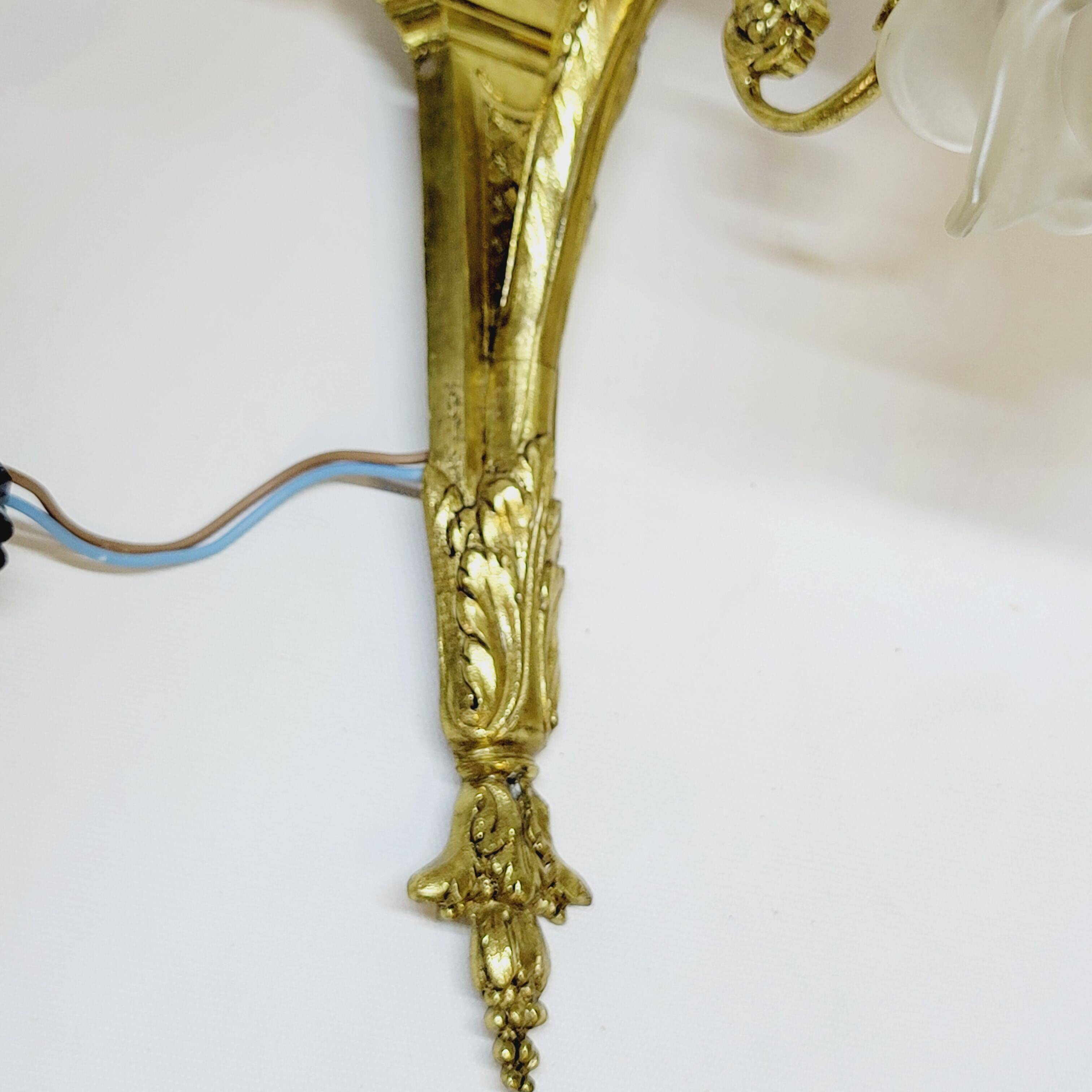 2 19th Century Gilt Bronze Wall Sconces with Molded Glass Globes in the Shape of
