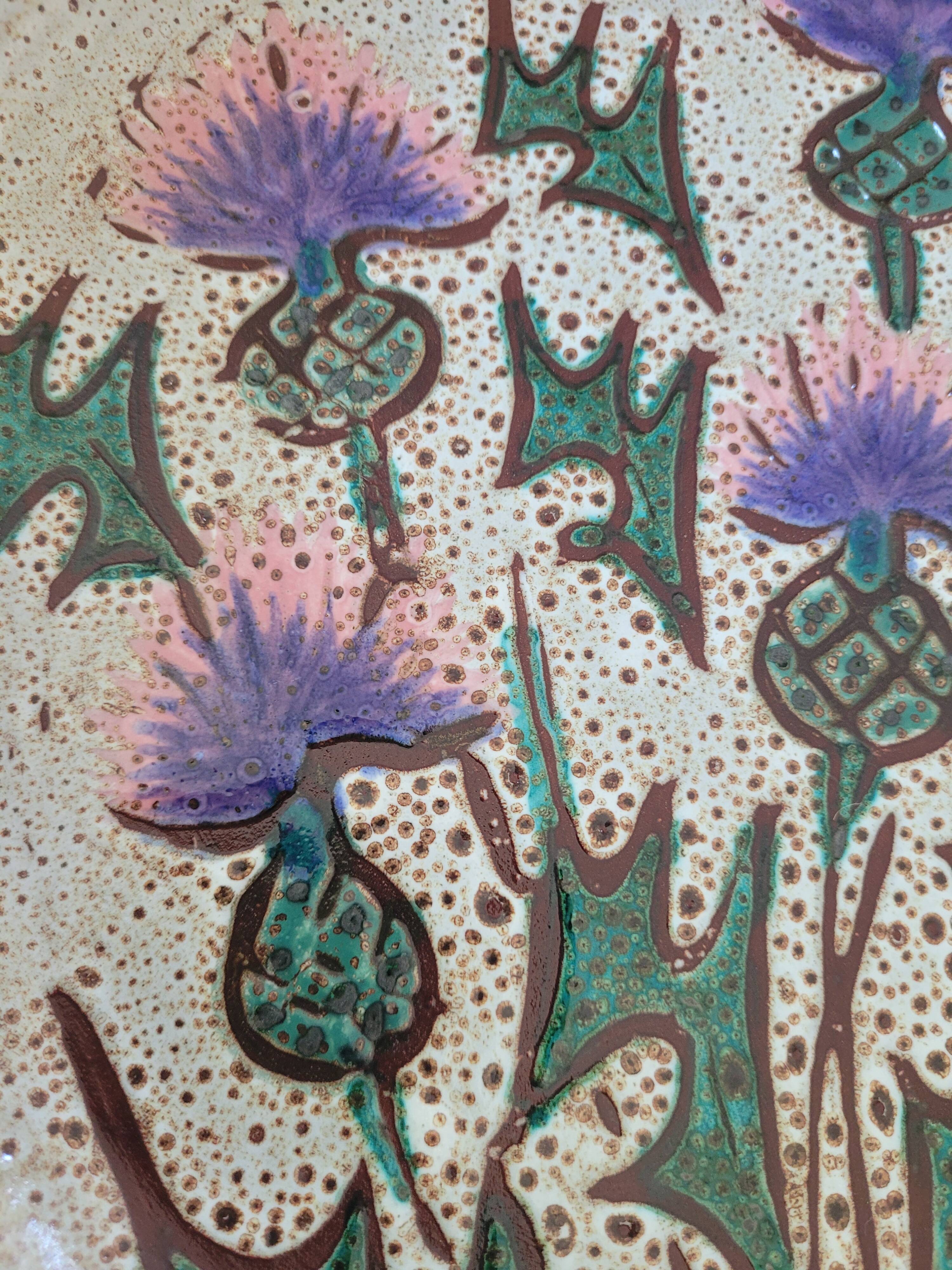 Large "Thistle" ceramic plate from Vallauris