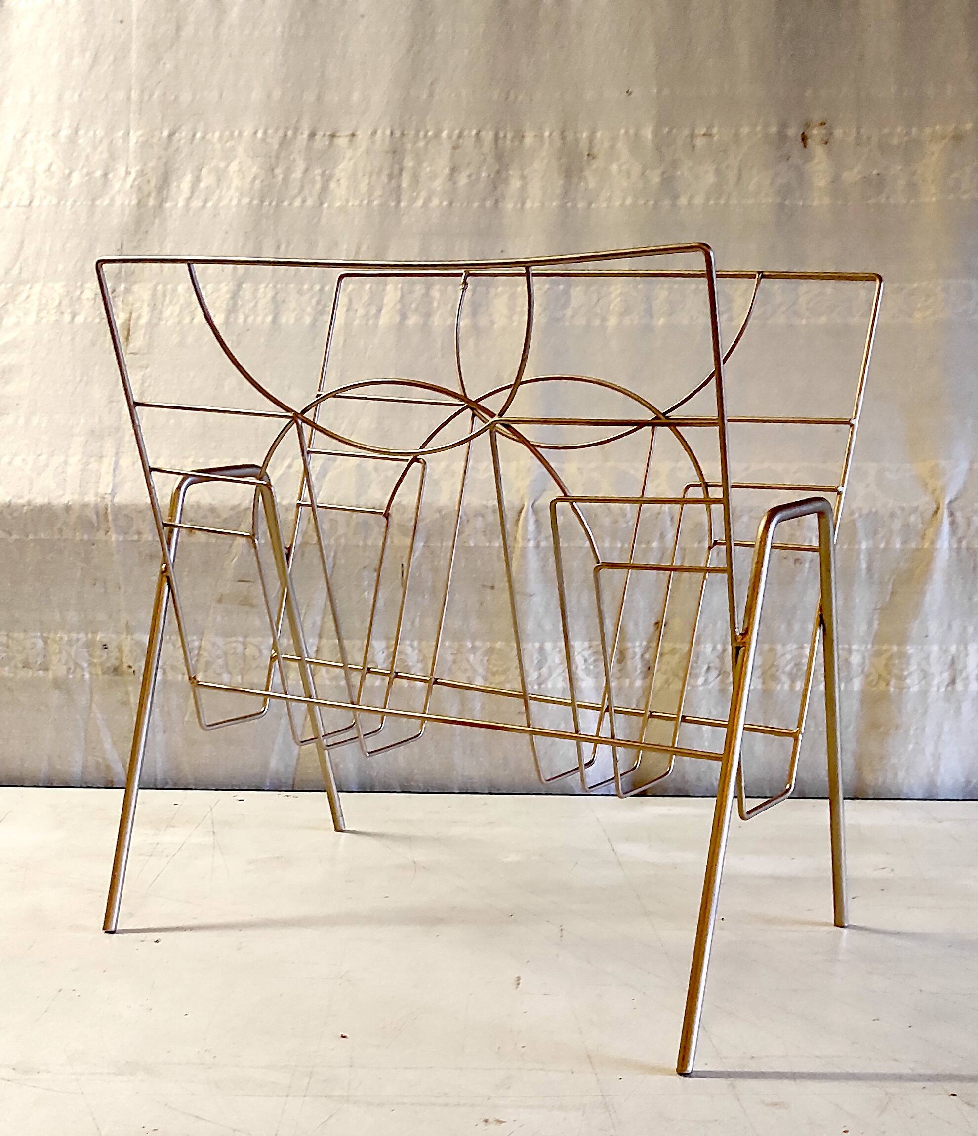 Art Deco style magazine rack in gilt metal - mid-20th century