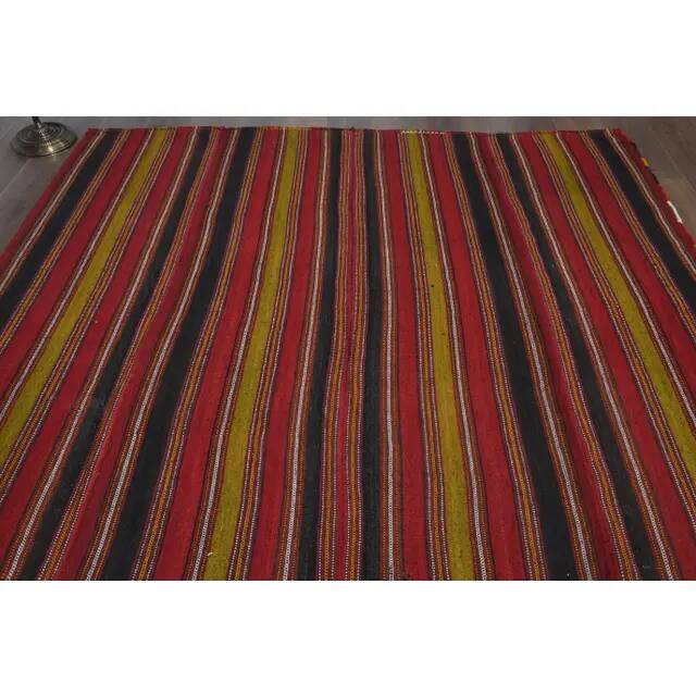 1970s Vintage Turkish Handmade Wool Cotton Red Kilim Rug 219x285