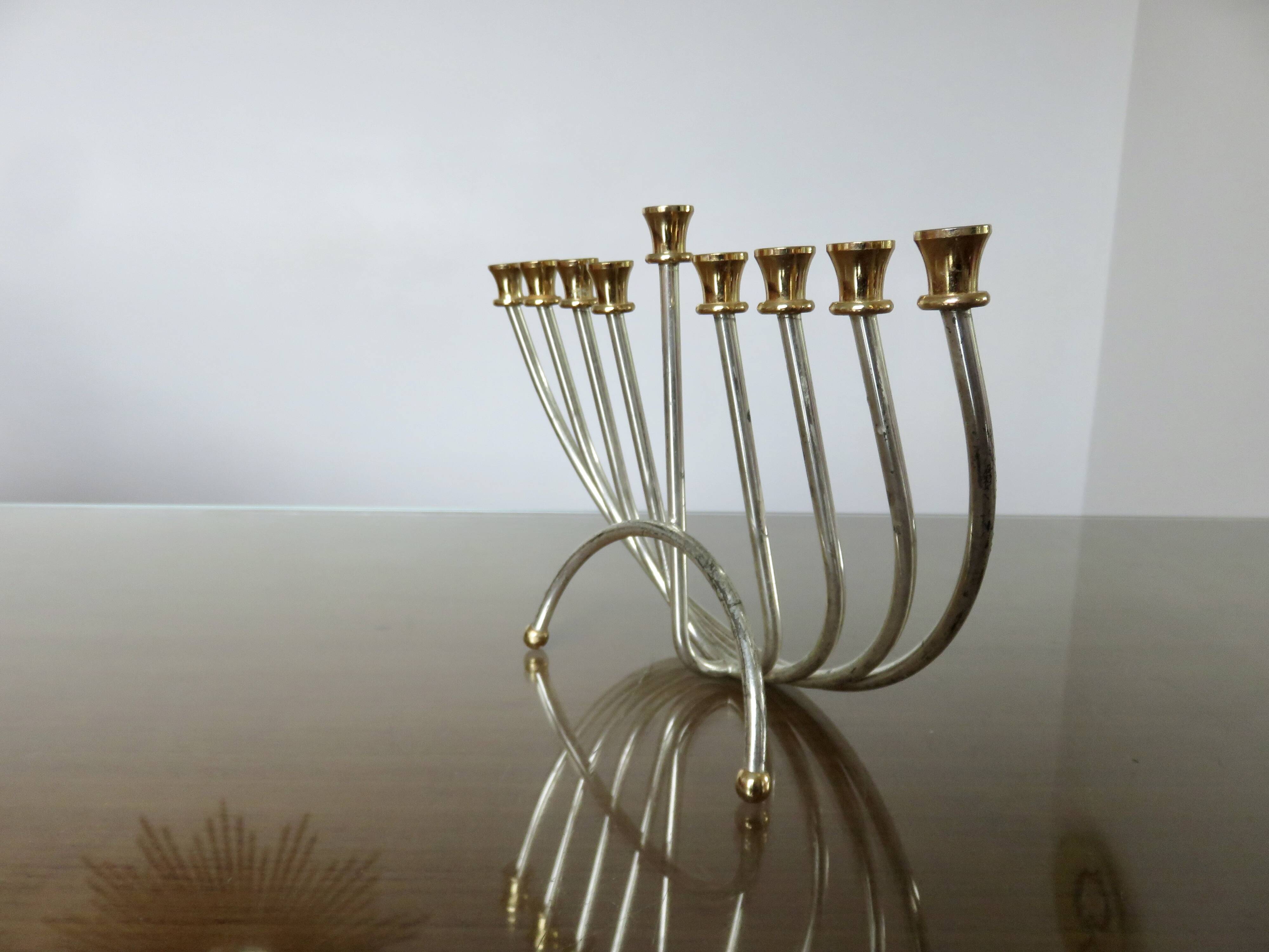 9-candle candle holder, designer, in gold and silver metal, 1970s