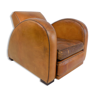 Fauteuil en cuir Art Déco Streamline