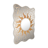 Miroir en mosaïque de verre orange en forme de soleil sur support en bois, décoration murale vintage des années 1970, unique.