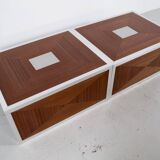 Pair of 70's aluminum and mahogany coffee/sofa end tables