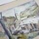 Original watercolor by Carani church in the mountains. Signed
