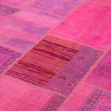 Handmade turkish overdyed 208 cm x 304 cm pink patchwork carpet