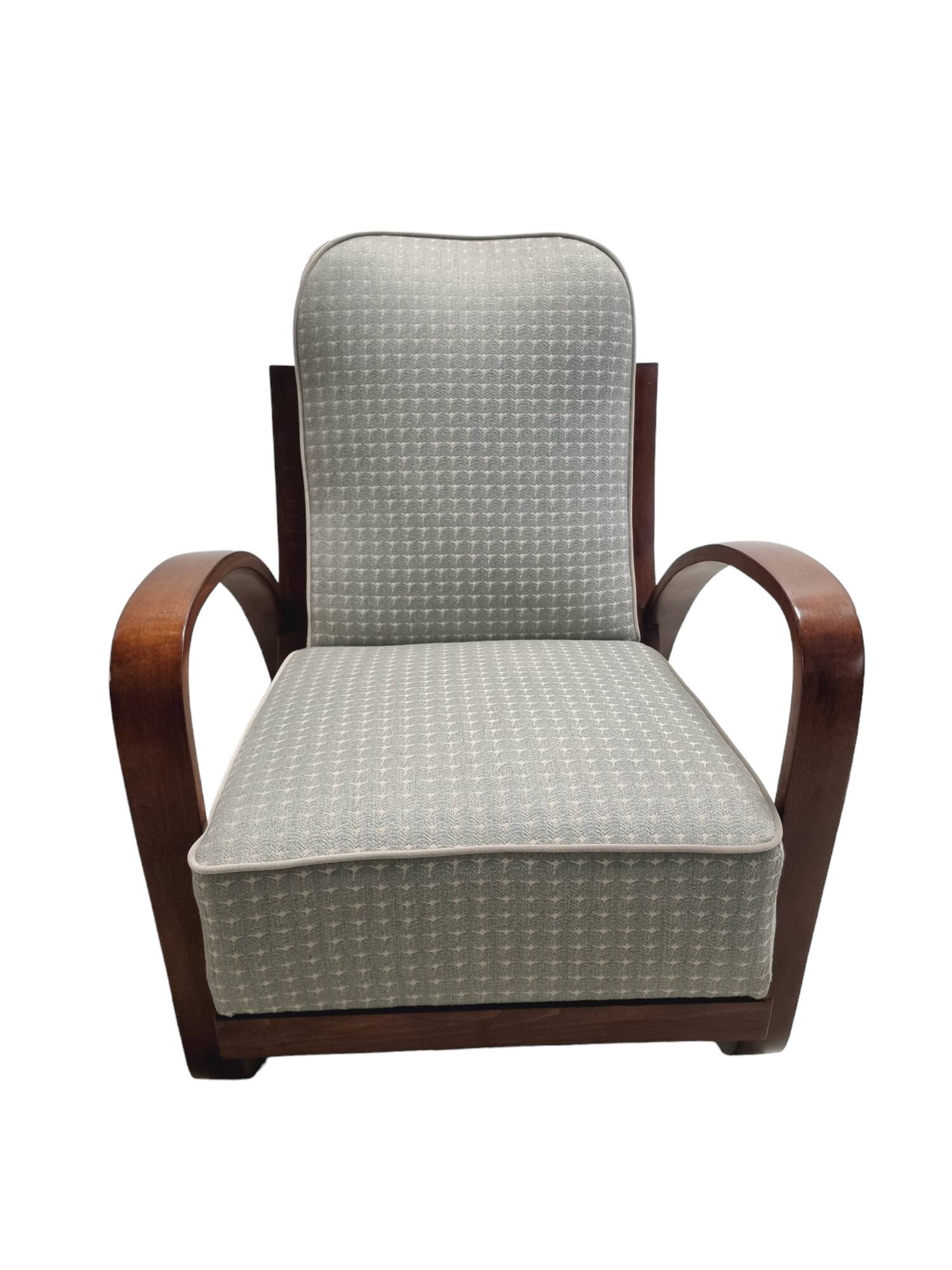 Hungarian Art Deco Lounge chair with curved, bentwood walnut armrests, 1930s