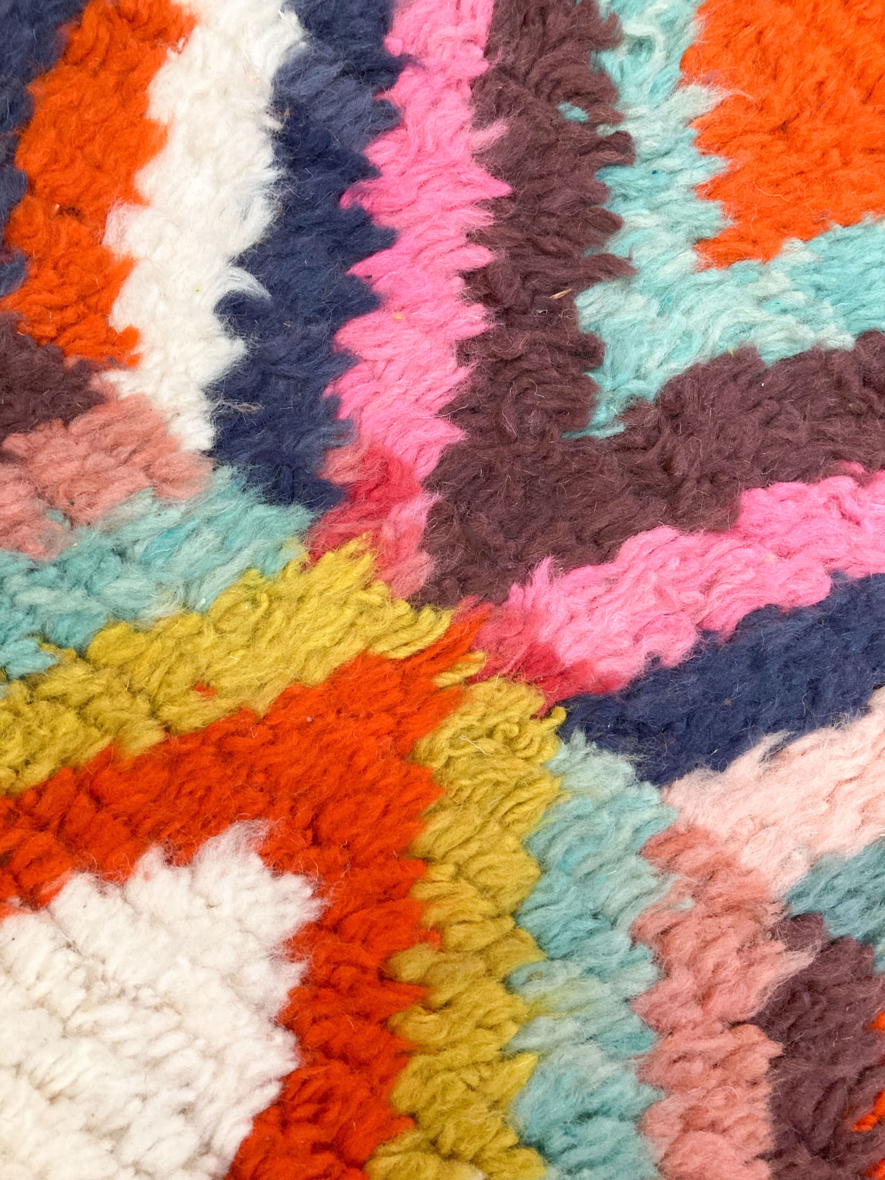Moroccan Berber rug Boujaad with multicolored diamonds 336x82cm