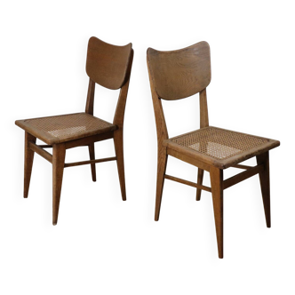 Paire de chaises vintage en chêne et cannage, 1950