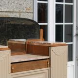 Renovated Art Deco buffet, pink marble and original mirror.