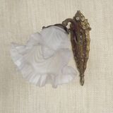 Single French Bronze Art Nouveau Wall Light with Flower Detail and White Glass Shade 4970