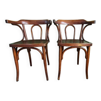Lot de 2 Chaises ancienne baumann bistrot bar vintage accoudoirs fleurs assise années 60
