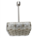 Vintage Glass and Chromed Steel Pendant Lamp by Kamenický Šenov, 1970s