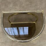 Table d'appoint bambou Hollywood Regency, dorée et verre fumé, 70's