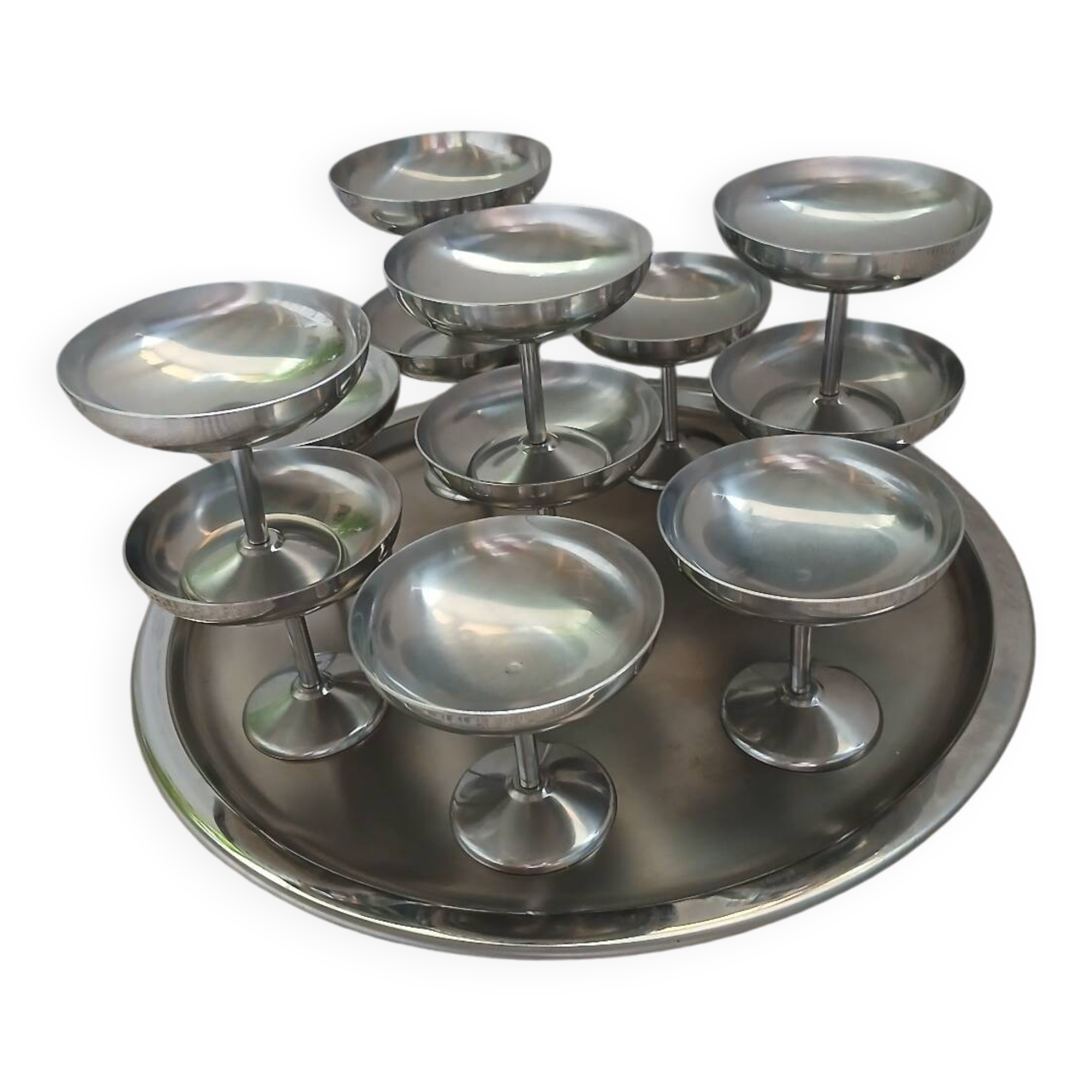 12 ice cream cups + stainless steel tray Guy Degrenne