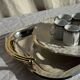 Vintage pie dish with 2 golden handles, abstract patterns, D28.