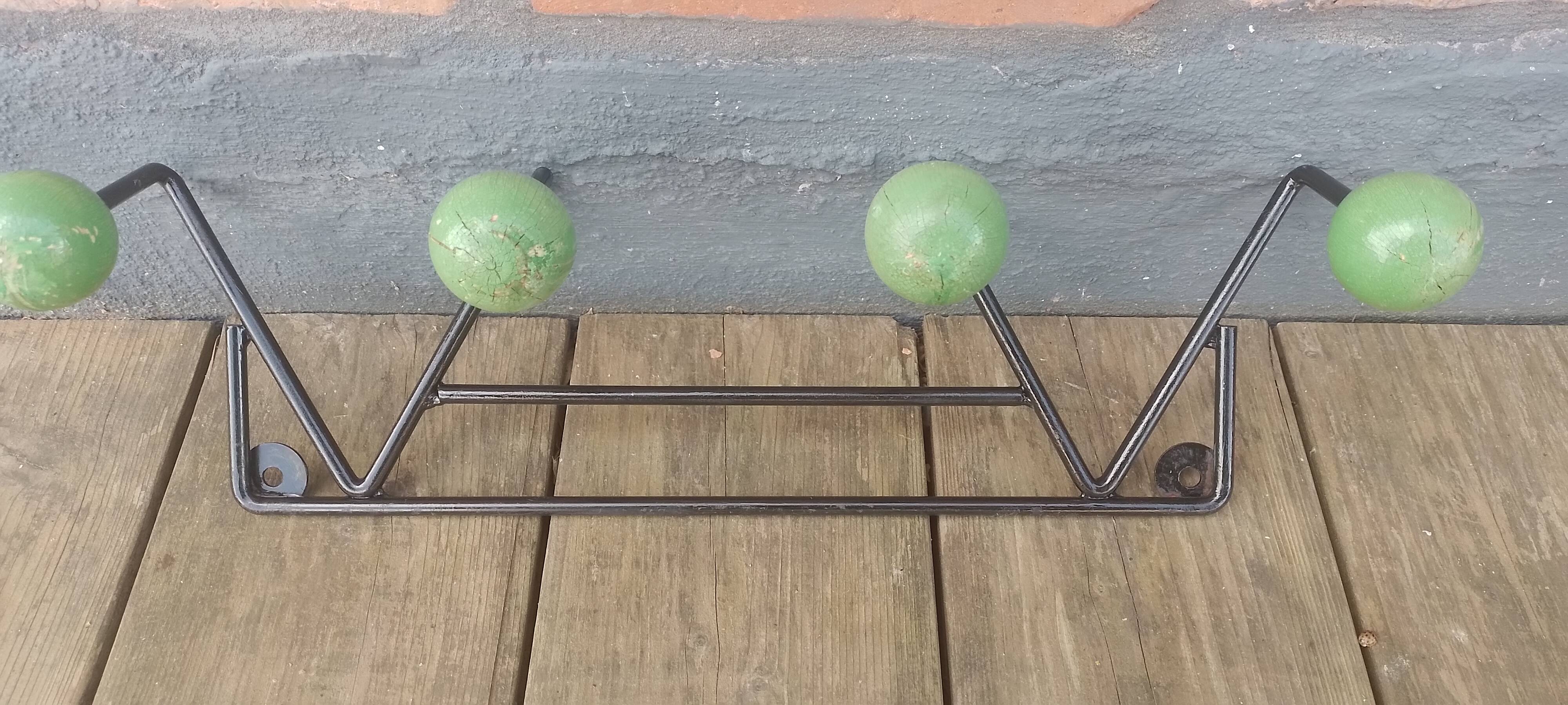 Coat hook 4 branches green balls vintage 60'
