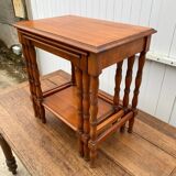 Set of 3 rustic cherry wood nesting coffee tables from the 1950s.