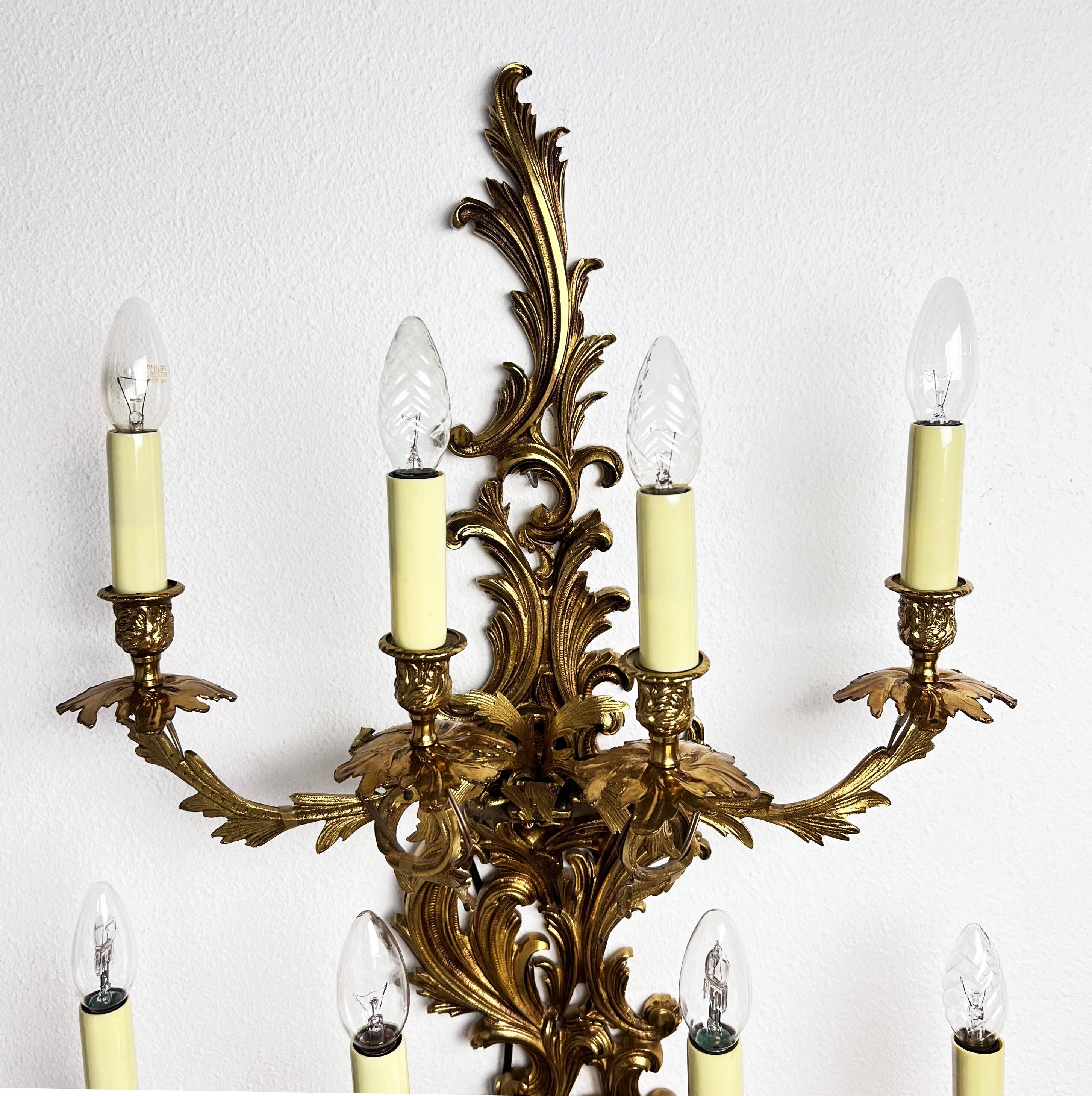 Louis XIV style brass wall lamp 9 arms