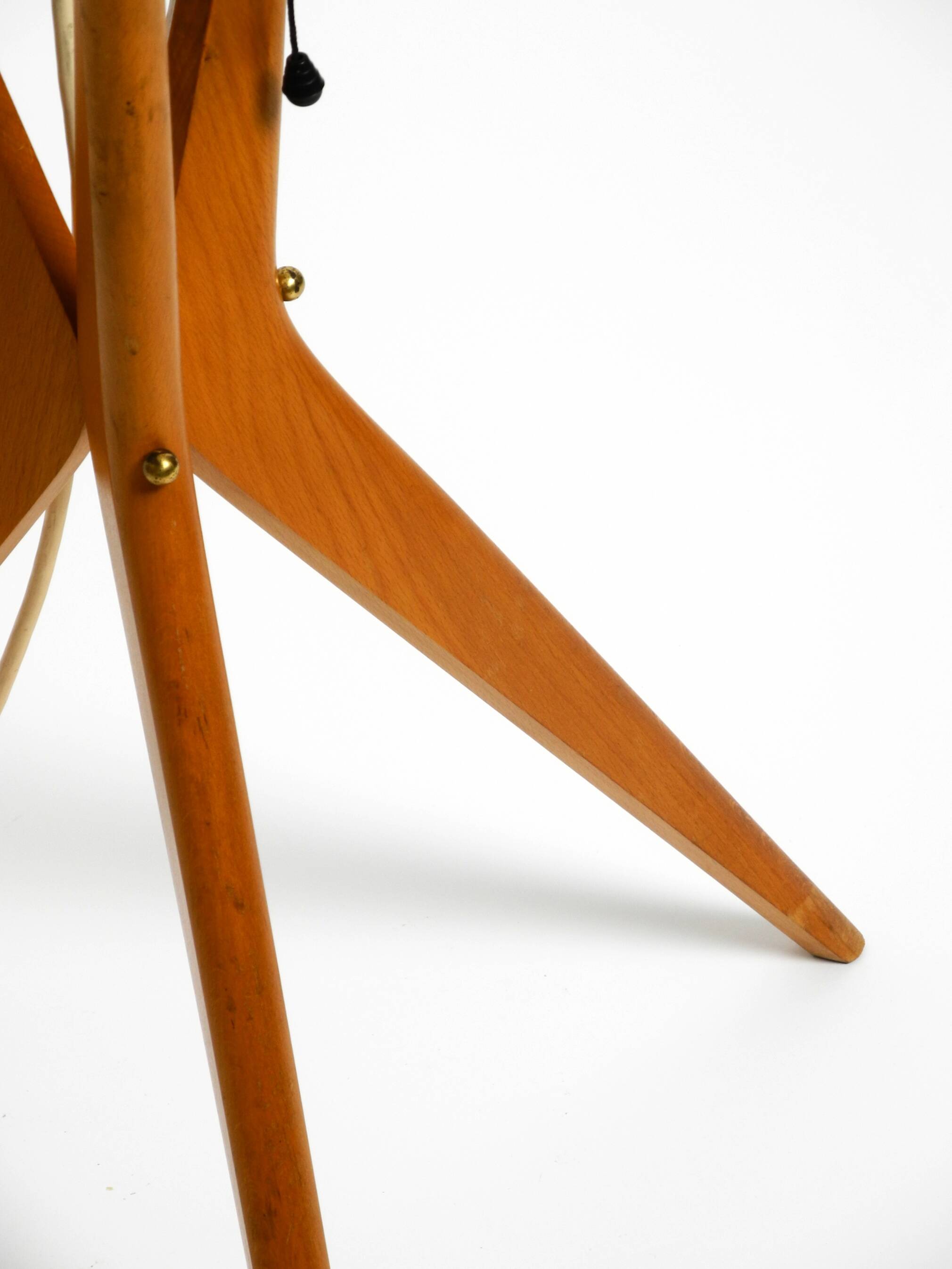 Mid Century Modern tripod walnut wood floor lamp with large fabric shade